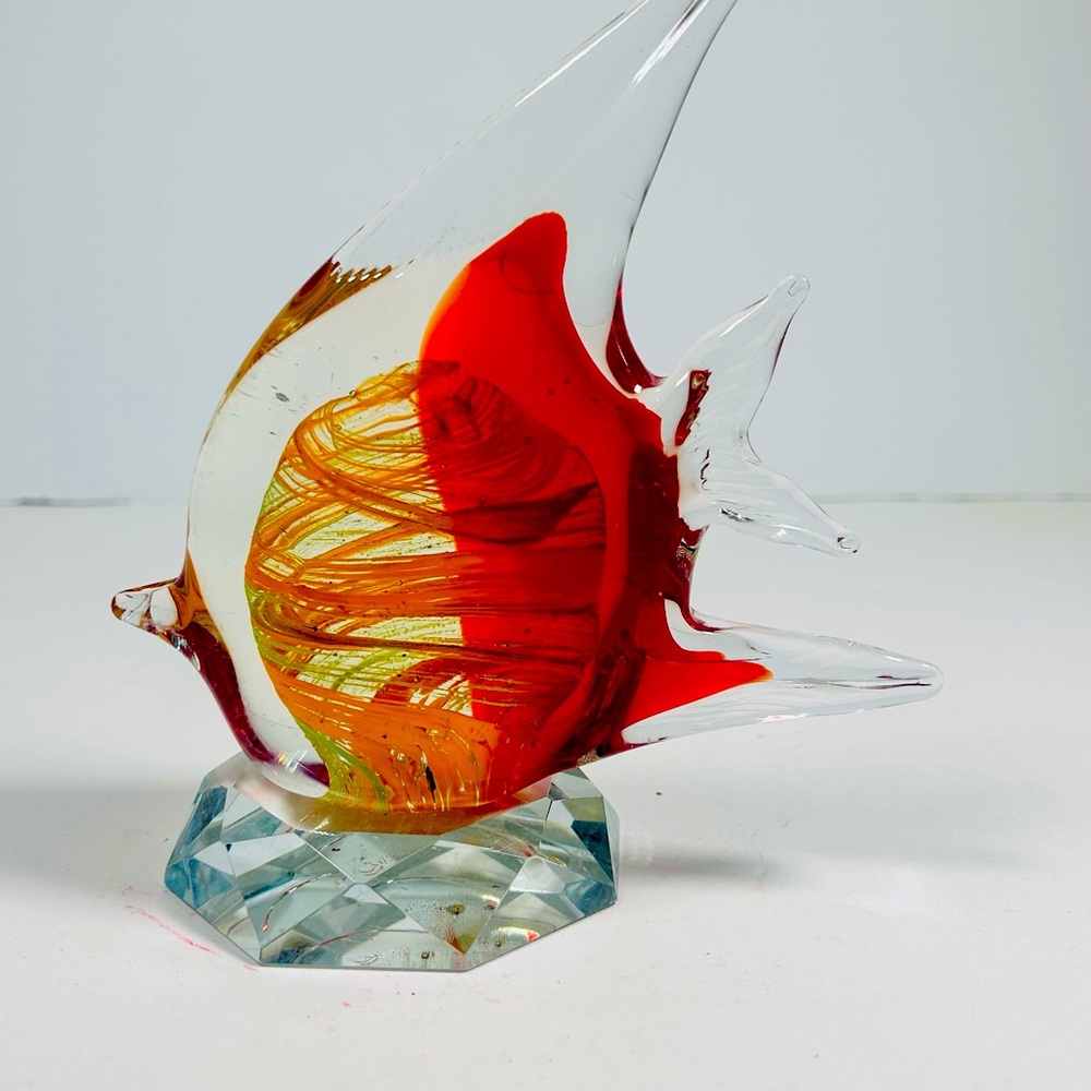 Art Glass  Angel Fish Red  & Yellow Statue Sculpture Figure Vintage Beauty!